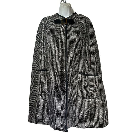 Vintage 80’s wool Herringbone dark academia Cape Cloak Damaged - Picture 1 of 11